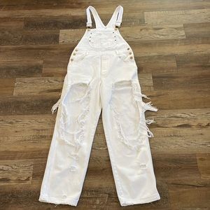 Carmar white distressed denim overalls M